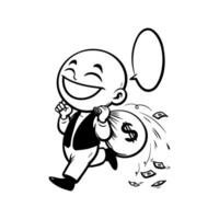 Character happily running with a money bag, expressing joy and excitement in a cartoon style illustration vector