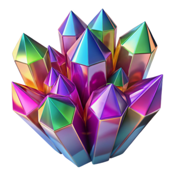 serene abstract A cluster of crystalline structures in vibrant jewel tones, illuminated by a sharp, refracted light, in a geometric style original png