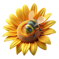 serene modern A close-up of a bee collecting pollen from a sunflower, golden hour light, macro photography style genuine png