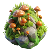 vibrant traditional A mossy rock covered in tiny ferns and mushrooms, soft diffused light, fantasy art style authentic png