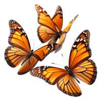 levendig rustiek een groep van monarch vlinders in vlucht, migreren zuiden, herfst- licht, natuur documentaire stijl 4k png