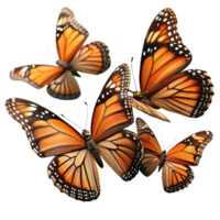 extraordinary abstract A group of monarch butterflies in flight, migrating south, autumnal light, nature documentary style authentic png
