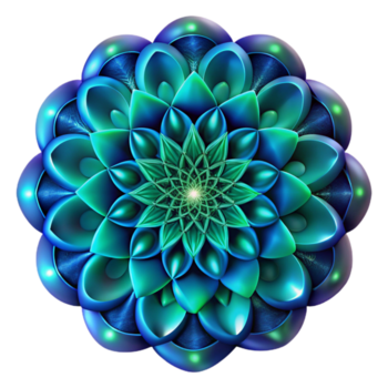 extraordinary minimalist A complex fractal pattern in shades of deep blue and emerald green, illuminated by a glowing, ethereal light, in a mathematical style high resolution png