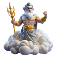 impressive artistic A powerful Zeus, wielding a lightning bolt, standing atop Mount Olympus, surrounded by swirling clouds. Classical Greek style detailed png