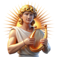 dramatic modern A radiant Apollo, the god of music and light, playing a lyre, surrounded by a halo of sunlight. Neoclassical style high resolution png