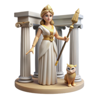 wonderful abstract A wise Athena, the goddess of wisdom and warfare, holding an owl and a spear, in a temple dedicated to her. Doric style original png