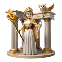serene rustic A wise Athena, the goddess of wisdom and warfare, holding an owl and a spear, in a temple dedicated to her. Doric style high quality png