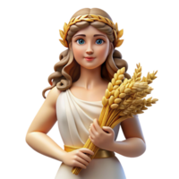 wonderful rustic A bountiful Demeter, the goddess of agriculture, holding a sheaf of wheat, in a field of golden crops. Art Nouveau style detailed png