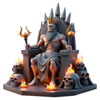 beautiful minimalist A formidable Hades, the god of the underworld, seated on a throne of bones, in a cavern lit by glowing embers. Dark fantasy style professional png
