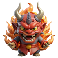 magnificent vintage A fearsome Japanese Oni, with horns and fangs, wielding a kanabo club, surrounded by swirling flames. Ukiyo-e style professional png