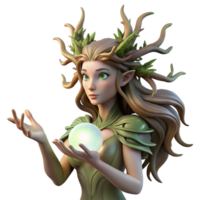 beautiful classic An elegant dryad with bark-like skin and flowing vines for hair, cradling a glowing orb of sunlight, in a Pre-Raphaelite style with soft, diffused lighting detailed png