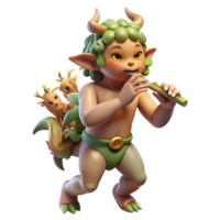 elegant contemporary A mischievous satyr playing a pan flute, surrounded by dancing nymphs in a sun-drenched forest glade, painted in the Impressionist style 4K png