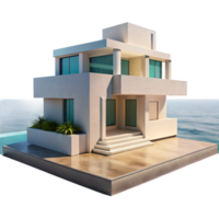 magnificent abstract Modernist villa, white concrete, minimalist design, sharp lines, ocean view, crisp daylight, photorealistic render professional png