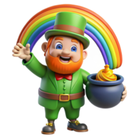 wonderful abstract A mischievous leprechaun guarding a pot of gold at the end of a rainbow, in a vibrant, cartoonish style high quality png