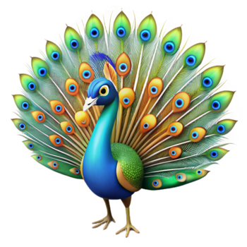 lindo minimalista uma vibrante pavão exibindo Está magnífico rabo penas, detalhado ilustração, brilhante natural luz genuíno png