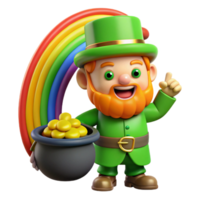 vibrant creative A mischievous leprechaun guarding a pot of gold at the end of a rainbow, in a vibrant, cartoonish style professional png