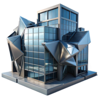 magnificent abstract Deconstructivist office building, fragmented forms, metallic cladding, dramatic shadows, cyberpunk aesthetic, digital art exclusive png