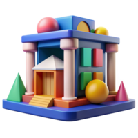 impressive minimalist Postmodern library, colorful geometric shapes, playful design, bright daylight, cartoon style professional png