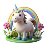 elegant abstract A benevolent unicorn with a spiraling horn, grazing in a meadow of wildflowers, under a rainbow, in a whimsical, fairytale style original png