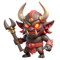 impressive minimalist A fearsome oni with sharp horns and glowing red eyes, wielding a giant kanabo club, in a Japanese folklore-inspired style high quality png