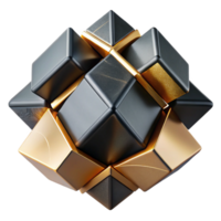 elegant modern Fractured geometric shapes of polished obsidian and brushed gold, intersecting and overlapping, lit by sharp, contrasting chiaroscuro lighting, in a Cubist style 4K png
