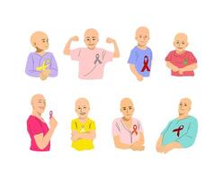 A collection of illustrations depicting strong and resilient cancer patients, for health awareness campaigns, medical support materials, and inspirational projects. vector