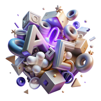 elegante classico un' caotico guazzabuglio di frammentato testo e simboli, galleggiante nel un' tridimensionale spazio, illuminato di un' tremolante, neon luce, nel un' decostruttivista stile dettagliato png