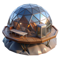 extraordinary creative Floating geodesic dome home, transparent shell, panoramic mountain views, sunset lighting, futuristic architecture visualization high resolution png
