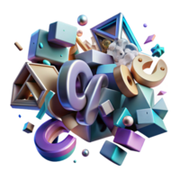 stunning modern A chaotic jumble of fragmented text and symbols, floating in a three-dimensional space, illuminated by a flickering, neon light, in a Deconstructivist style premium png