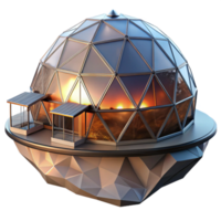 impressive vintage Floating geodesic dome home, transparent shell, panoramic mountain views, sunset lighting, futuristic architecture visualization exclusive png