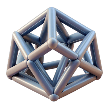 degno di nota contemporaneo un' serie di interconnesso, geometrico forme formatura un' complesso, tridimensionale struttura, illuminato di un' drammatico, chiaroscuro illuminazione, nel un' costruttivista stile originale png