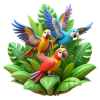 serene vintage A flock of colorful parrots in flight, jungle setting, vibrant colors, impressionistic style high resolution png