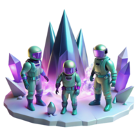 extraordinary artistic A group of space explorers in futuristic, iridescent suits, exploring a crystalline cave on an alien planet. Cool, ambient lighting. Synthwave style detailed png