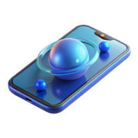 dramatic creative A levitating transparent smartphone displaying a 3D model of the solar system, illuminated by a cool blue light, in a minimalist style 4K png