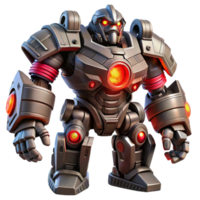 magnificent creative A colossal, robotic sentinel, with glowing red eyes and heavy weaponry, stands guard over a desolate, futuristic landscape. Harsh, industrial lighting. Dieselpunk style exclusive png