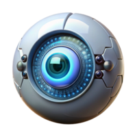 vibrant modern A bionic eye with intricate mechanical details, reflecting a binary code, illuminated by a sharp, white light, in a cyberpunk style high resolution png