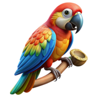 elegant traditional A colorful macaw parrot perched on a branch, nibbling on a nut. Studio lighting, vibrant colors. Digital art style premium png