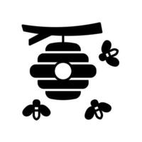 Bee or wasp icon with round beehive vector