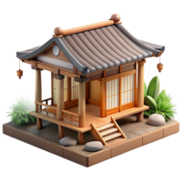 impressive minimalist Japanese tea house, traditional design, bamboo and wood construction, serene garden setting, soft natural light, ukiyo-e style, 8k, high detail, high quality png