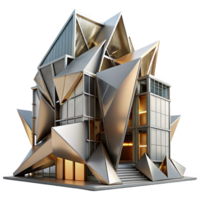 wonderful artistic Deconstructivist building, fragmented forms, sharp angles, metallic cladding, dramatic lighting, 8k, high detail, authentic png