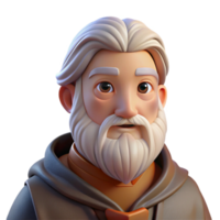 impressive creative Portrait of an elderly man with a long white beard and a wise gaze, warm candlelight, in the style of a fantasy illustration high resolution png