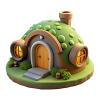 vibrant modern A cozy, hobbit-style underground dwelling built into a hillside, with rounded doorways and moss-covered roofs. Soft, warm, diffuse lighting with a whimsical, storybook style premium png