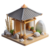 beautiful minimalist A minimalist Japanese teahouse made of bamboo and paper, surrounded by a serene rock garden. Soft, diffused natural lighting with a zen, minimalist style premium png