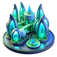 extraordinary rustic A futuristic, bioluminescent apartment complex with swirling, organic shapes and glowing blue and green accents. Bright, ambient lighting with a sleek, utopian style genuine png