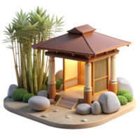 impressive classic A minimalist Japanese teahouse made of bamboo and paper, surrounded by a serene rock garden. Soft, diffused natural lighting with a zen, minimalist style original png