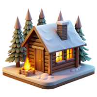 serene contemporary A rustic, wooden log cabin nestled in a snowy forest. Warm, firelight with a cozy, rustic style authentic png