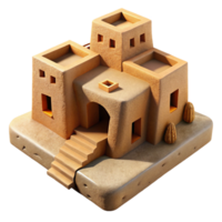 wonderful contemporary A rustic, desert pueblo made of adobe bricks with intricate carvings. Warm, desert sunlight with a textured, earthy style high resolution png