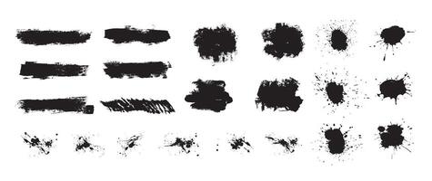 Mega bundle of different ink brush strokes, rectangle, square and round freehand drawings. Ink splatters, grungy painted lines, artistic design elements. paintbrush set. vector