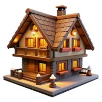 wonderful minimalist A traditional, Swiss chalet with a sloped roof and wooden balconies. Warm, cozy lighting with a rustic, alpine style authentic png