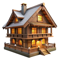 extraordinary artistic A traditional, Swiss chalet with a sloped roof and wooden balconies. Warm, cozy lighting with a rustic, alpine style detailed png